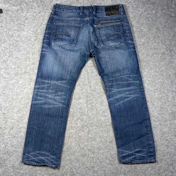 G Star Raw Jeans Mens 33x30 Blue Attacc Slim Straight Whiskering Faded $190